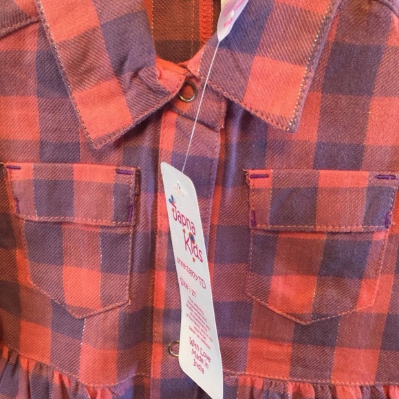 Japna Kids Girls Pink/Purple Plaid Dress 2T S/S - Picture 2 of 3